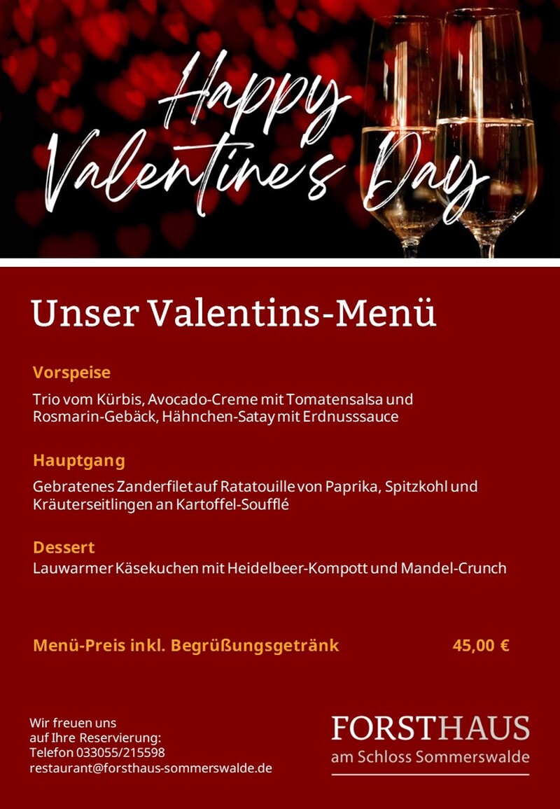 Romantisches Valentinstags-Menü im Forsthaus, Wandlitz